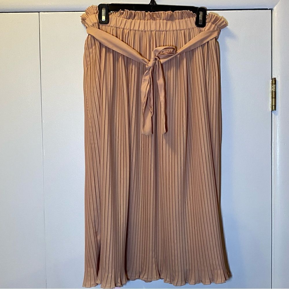 ANTHROPOLOGIE HUNTER DIXON Pleated Midi Skirt Dusty Pink/Peach Women’s Size M